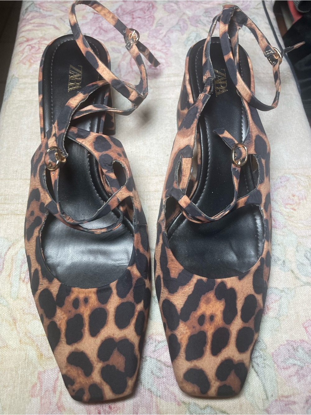 ZARA Leopard-Print Ankle-Strap Heels - Brown & Black